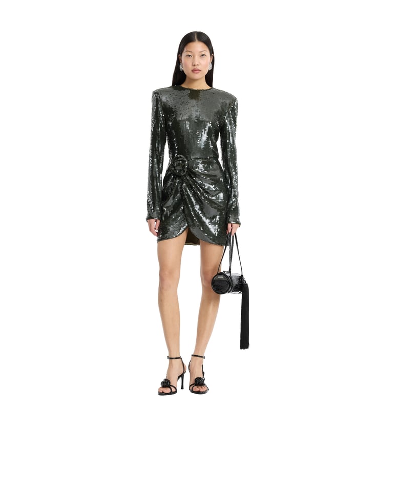 mini dress sequinned black olive by Selfnex