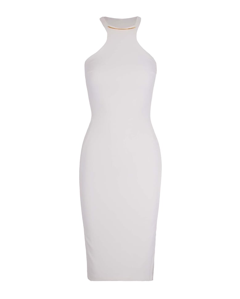 longuette dress ivory with gold detail by Selfnex