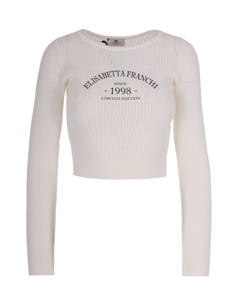 knit top logo print ivory by Selfnex