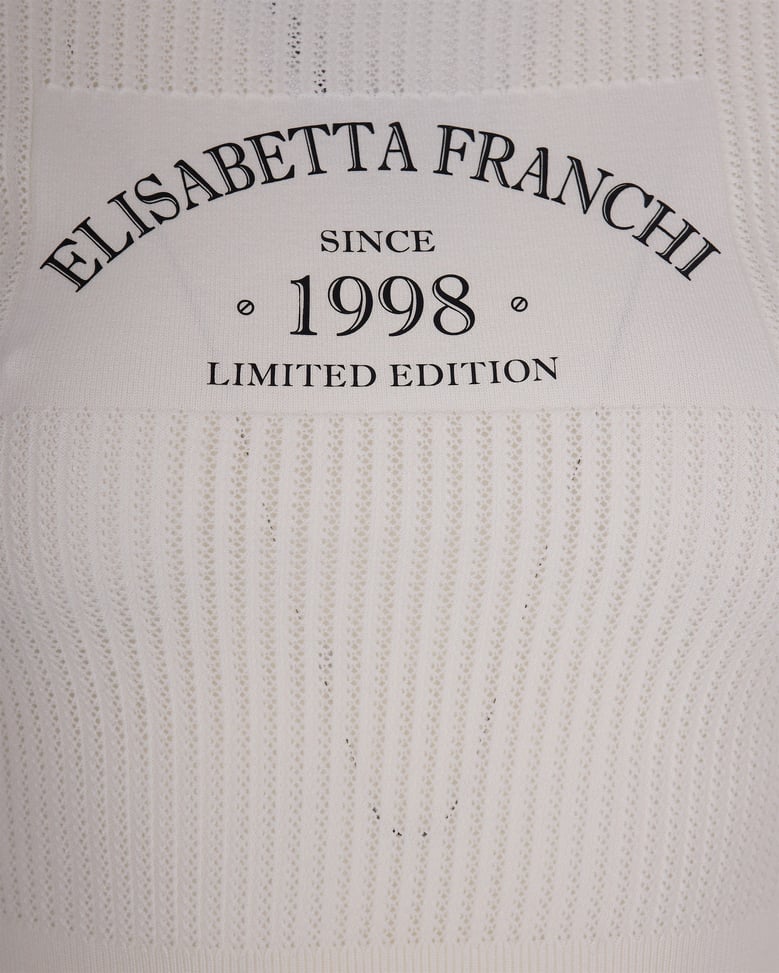 knit top logo print ivory by Selfnex