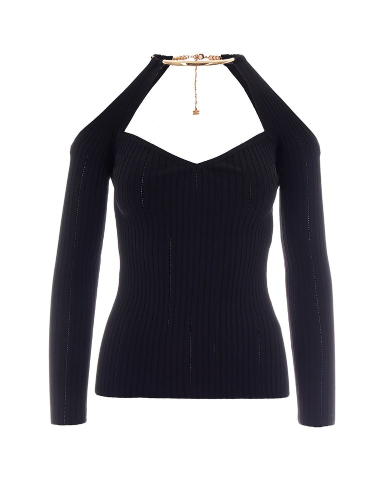 knit top with gold-jewel detail black by Selfnex