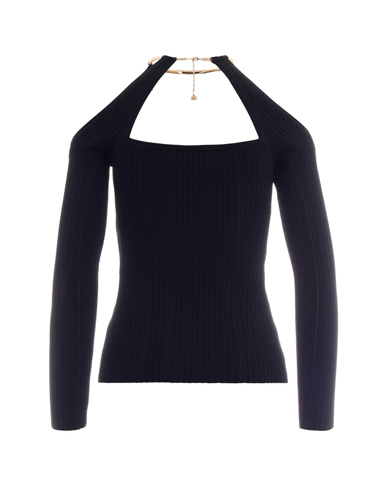 knit top with gold-jewel detail black by Selfnex