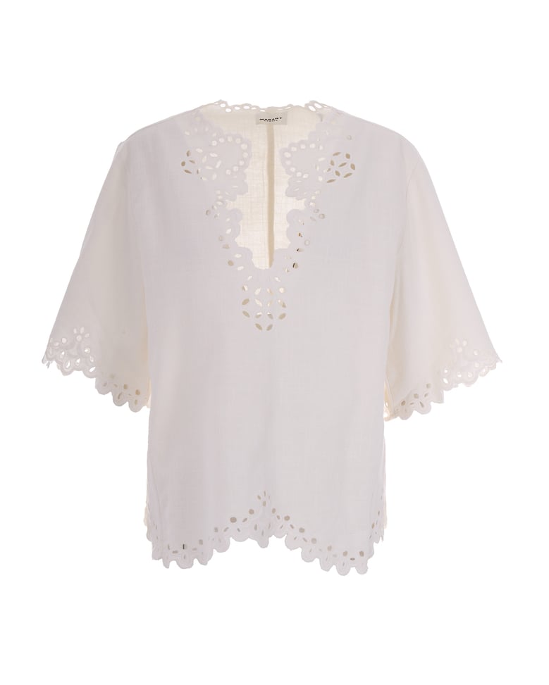 cotton v-neck shirt with embroidered trim by Selfnex