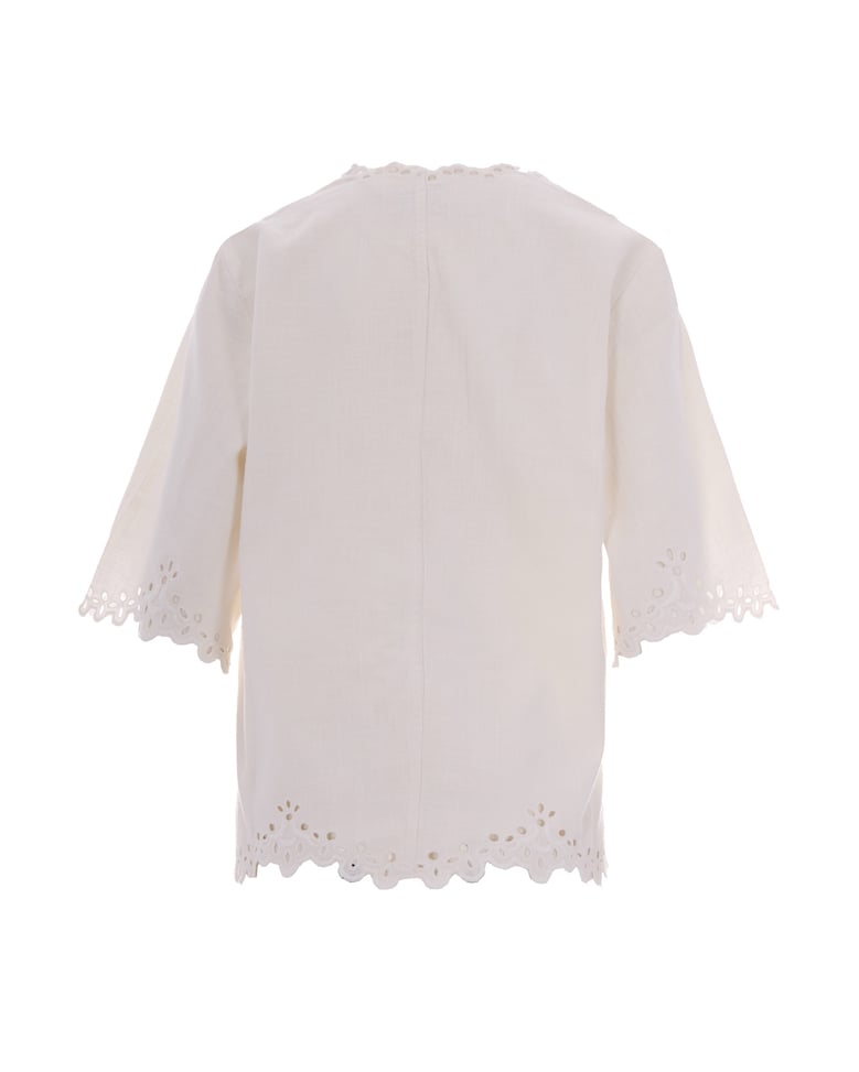 cotton v-neck shirt with embroidered trim by Selfnex