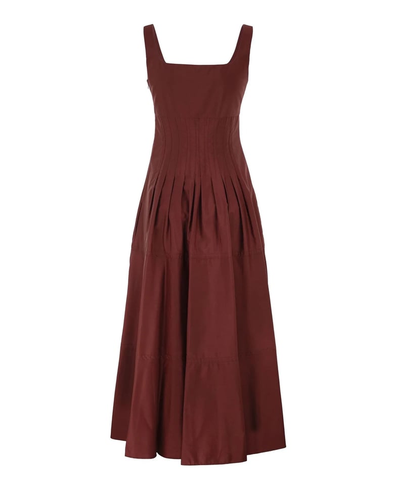 sleeveless poplin dress brick red by Selfnex