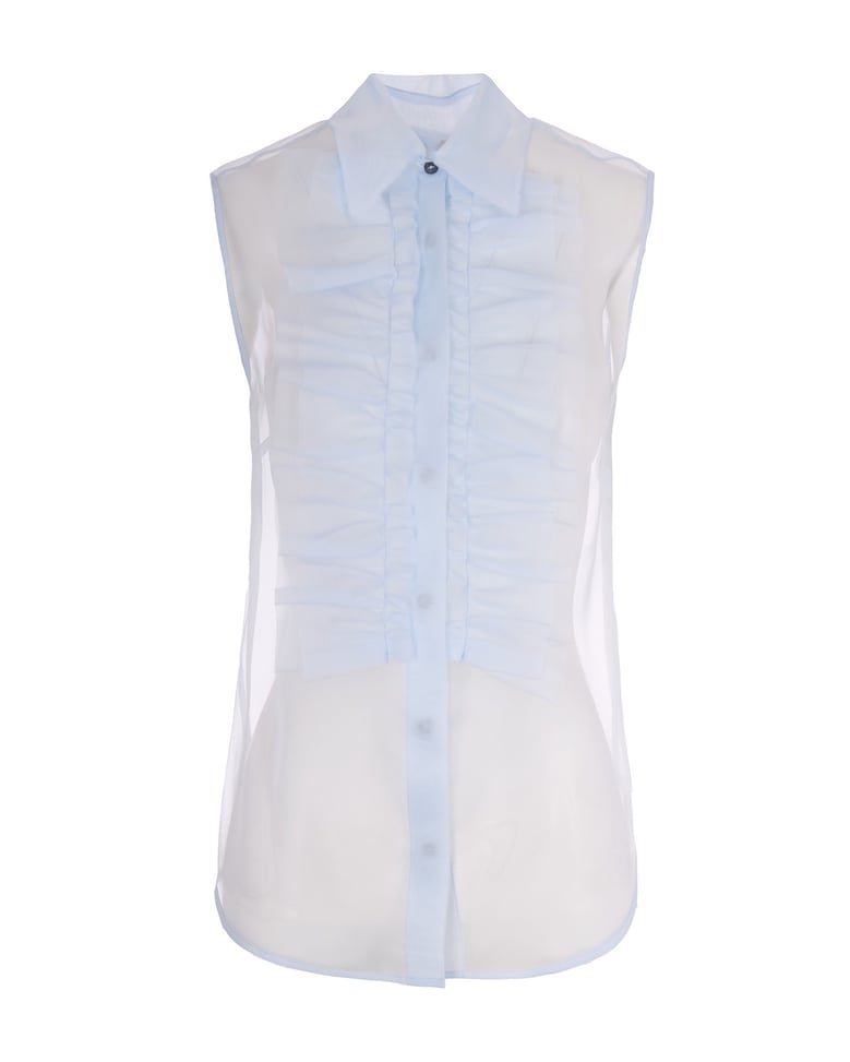 sheer ruched shirt sky blue by Selfnex