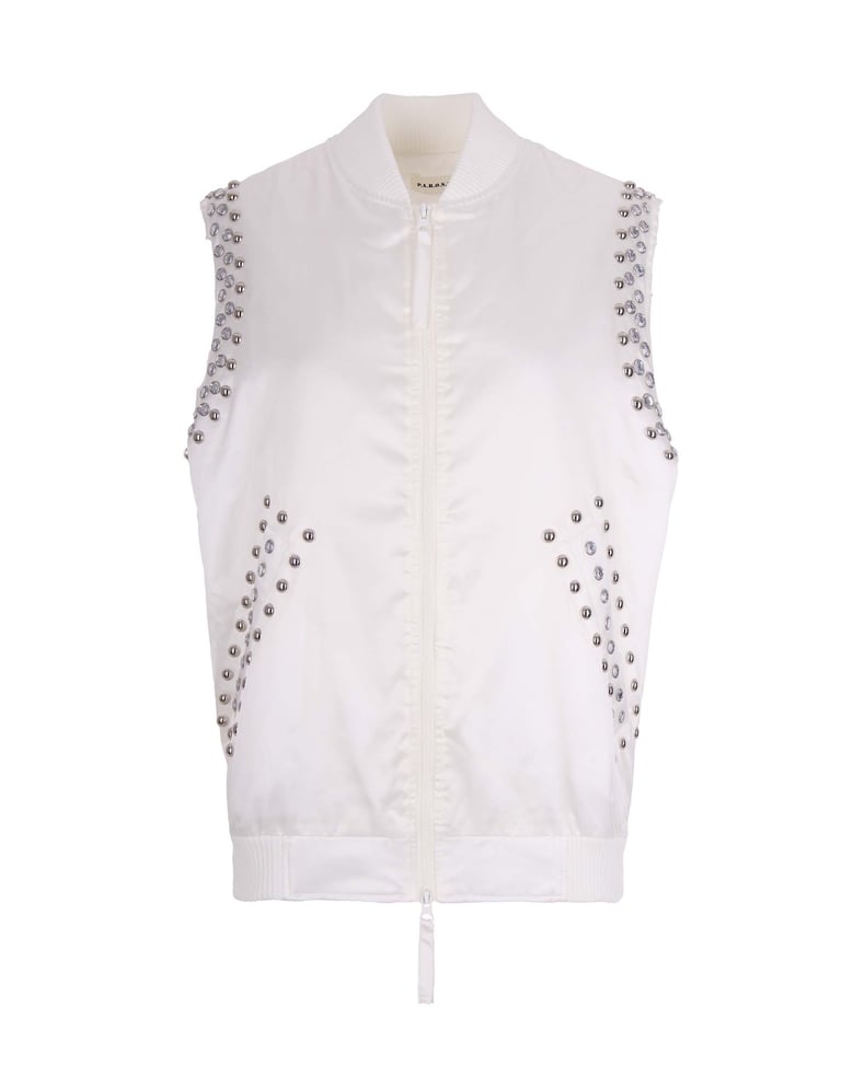 sleeveless bomber gilet with studs, cream by Selfnex