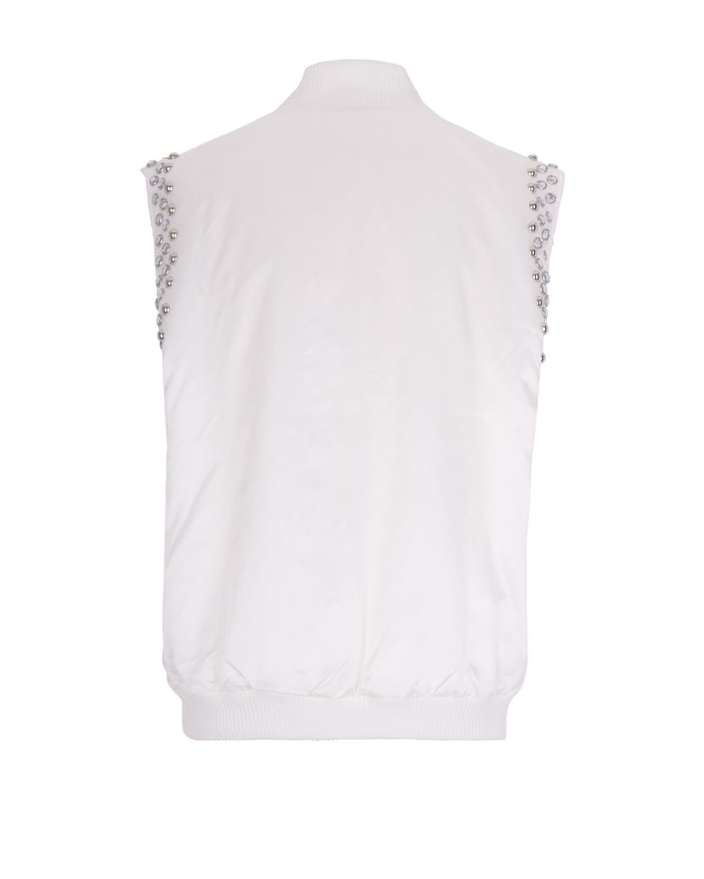 sleeveless bomber gilet with studs, cream by Selfnex