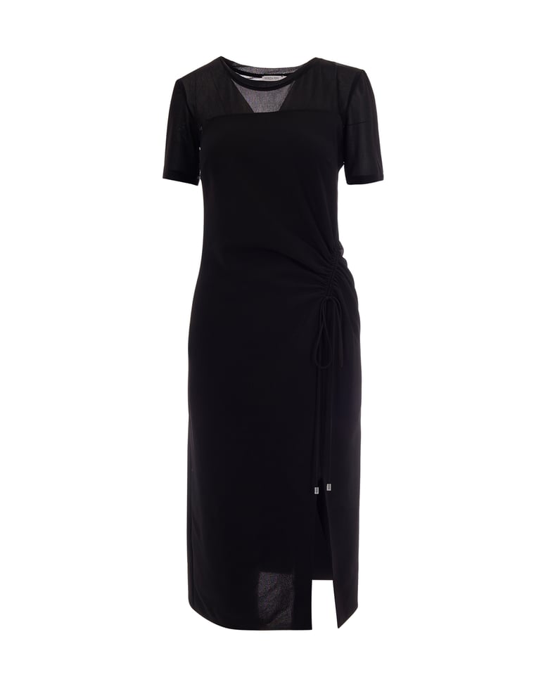 midi dress arricciato in twill black by Selfnex