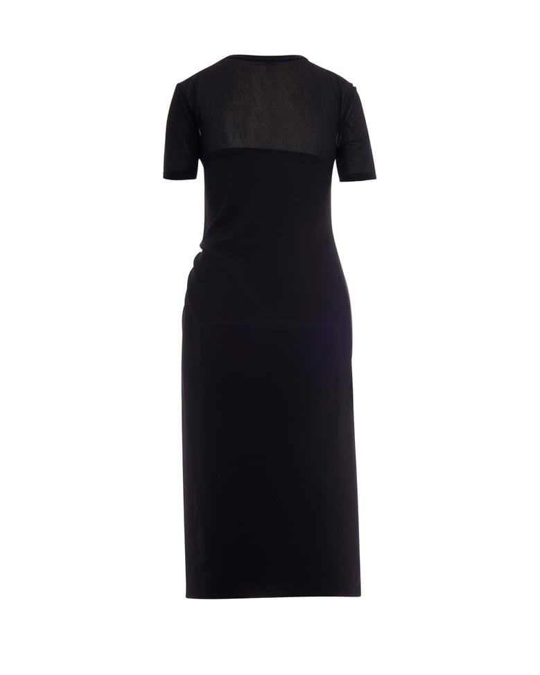 midi dress arricciato in twill black by Selfnex