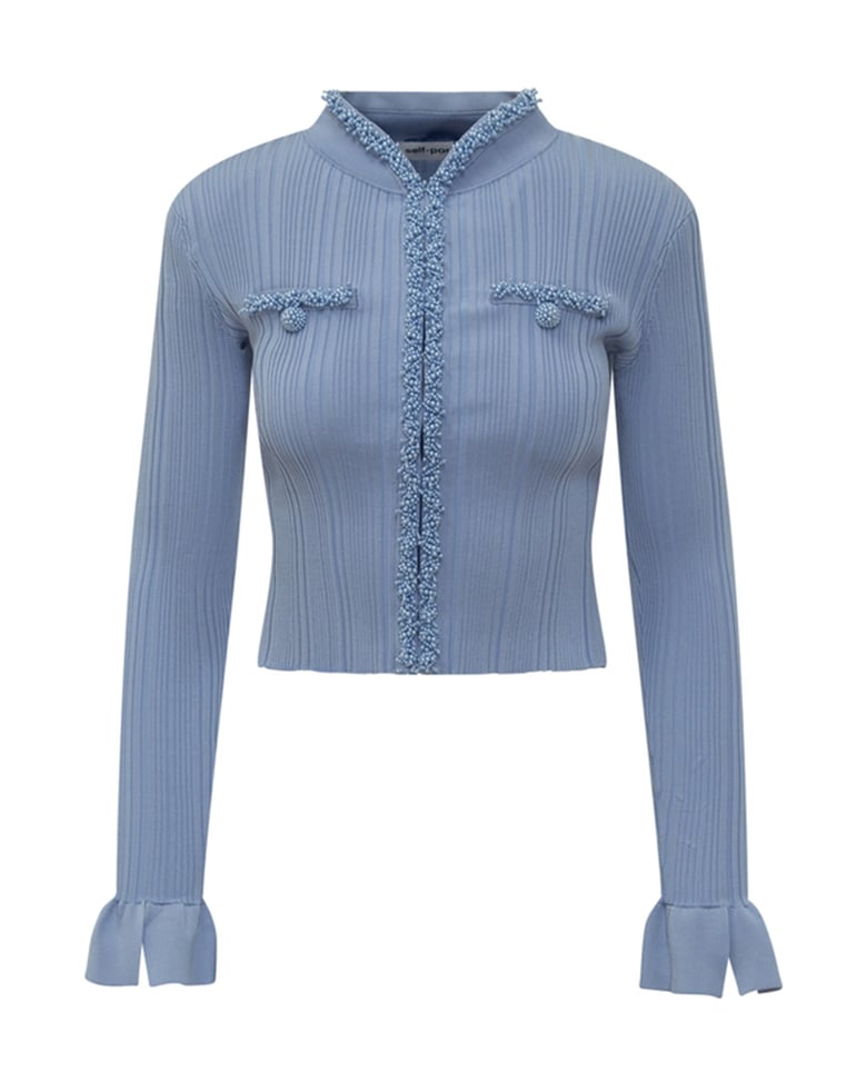 cardigan pearl-trim blue by Selfnex